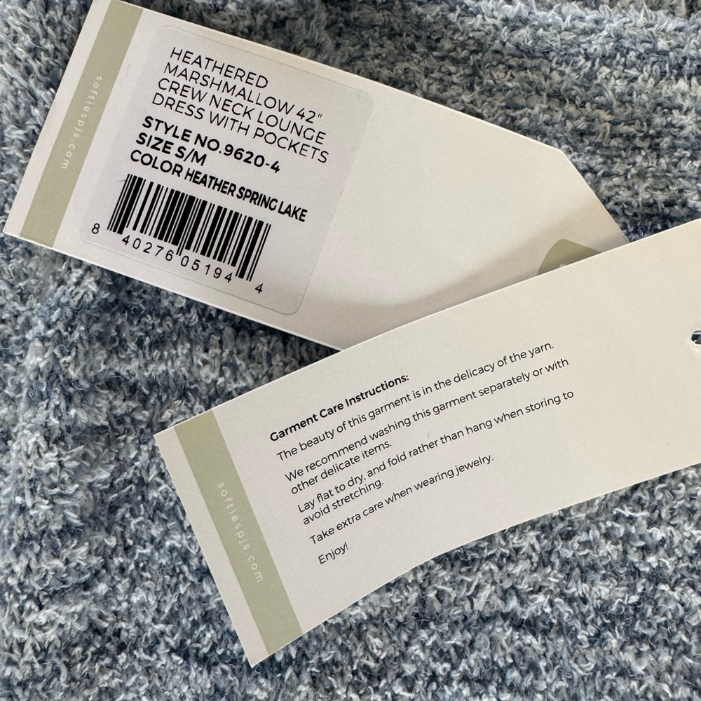 NWT Softies Marshmallow Crew Neck Lounger Pajama Gown w Pockets S/M 42” Blue - Picture 7 of 10